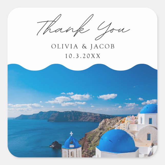 Santorini Greece Wedding Destination Thank You Square Sticker (Front)
