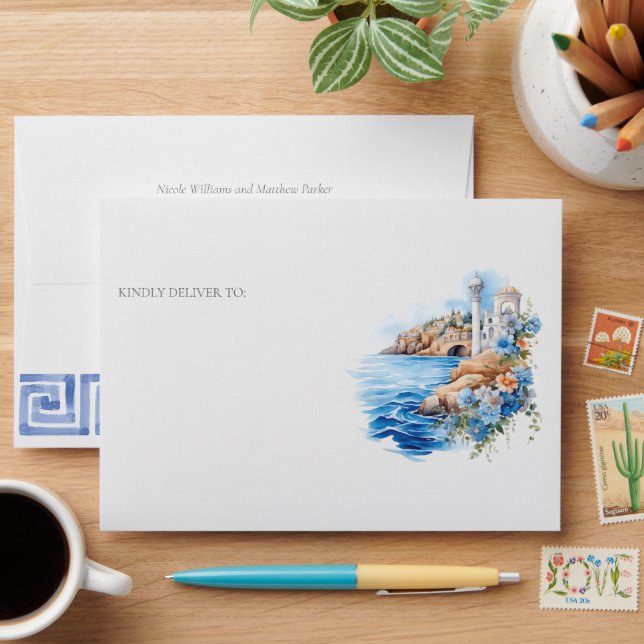 Santorini Greece Wedding Envelope (Desk)