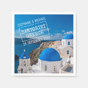 Santorini Greece Wedding Passport Stamp Napkin
