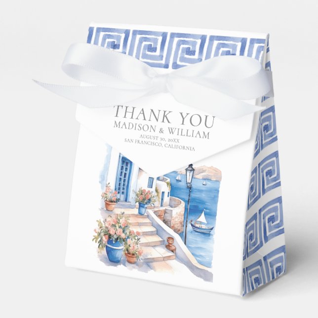 Santorini Greece Wedding Personalized Minimal Favor Box (Front Side)