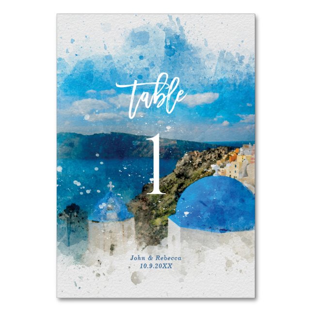 Santorini, Greece wedding table number card (Front)
