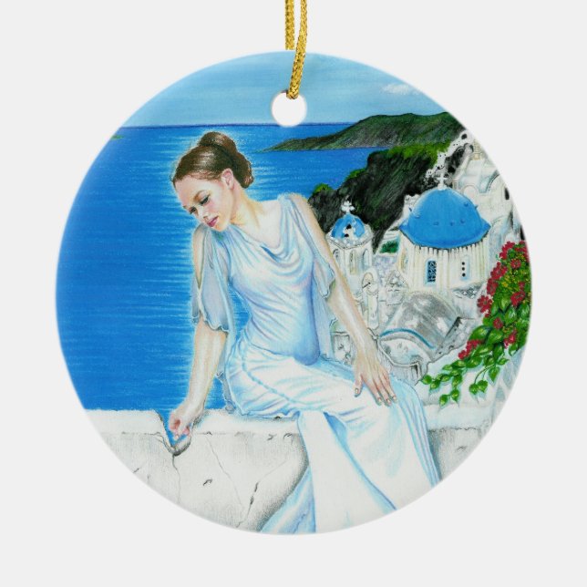 Santorini Greek beauty Ornament (Front)
