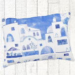 Santorini Greek Island Watercolor Townscape Accent Pillow<br><div class="desc">A blue and white watercolor painting of the village of Oia on the Greek island of Santorini.</div>