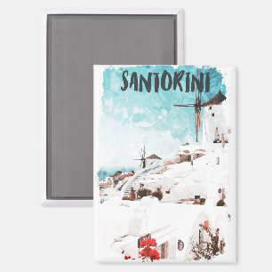 Santorini Greek Islands Watercolor Travel Magnet