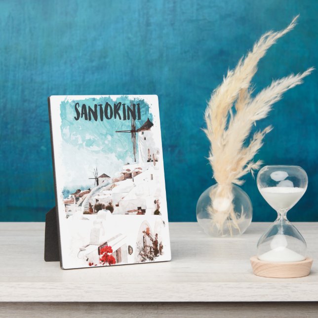 Santorini Greek Islands Watercolor Travel Plaque (Side)