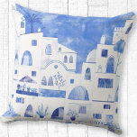 Santorini Greek Watercolor Throw Pillow<br><div class="desc">Watercolor blue and white townscape painting based on the Greek island of Santorini.</div>