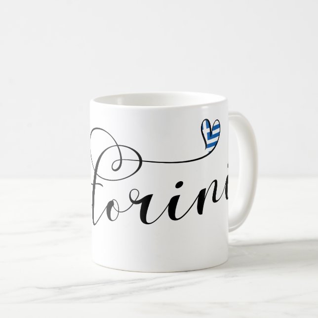 Santorini Heart In Flag, Greece, Thira Coffee Mug (Front Right)