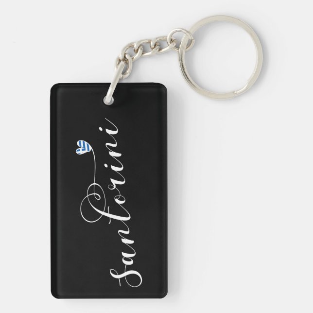 Santorini Heart In Flag, Greece, Thira Keychain (Back)