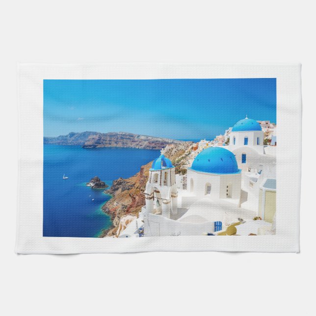 Santorini Island - Caldera, Greece Kitchen Towel (Horizontal)