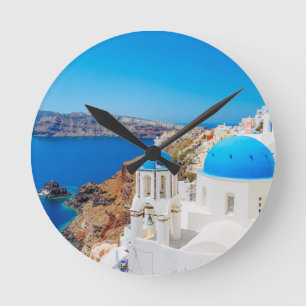 Santorini Island - Caldera, Greece Round Clock