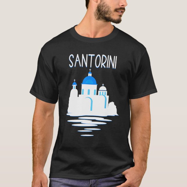 Santorini Island Greece  Ellada Vertical Greek Isl T-Shirt (Front)