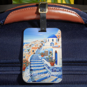 Santorini Island Illustration   Travel Art Luggage Tag