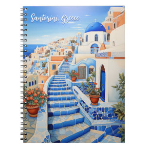 Santorini Island Illustration Travel Art Notebook