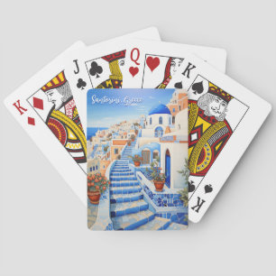 Santorini Island Illustration Travel Art Playing Cards
