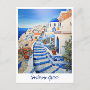 Santorini Island Illustration Travel Art Postcard