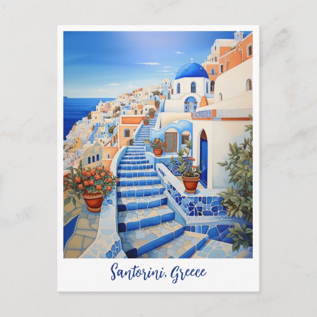 Santorini Island Illustration | Travel Art Postcard (Front)