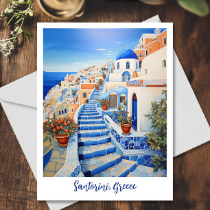 Santorini Island Illustration Travel Art Postcard