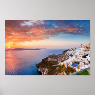 Santorini island in Greece at sunset Poster