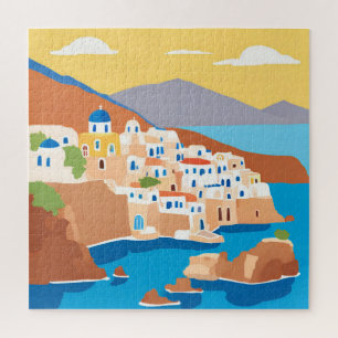 Santorini island view painting  jigsaw puzzle