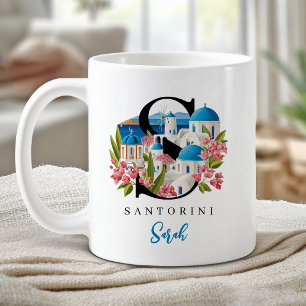 Santorini Monogram Letter S Personalized Gift Coffee Mug