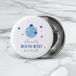 Santorini Musical disco bachelorette 1 Inch Round Button<br><div class="desc">Transport Your Guests to Greece with our Bougainvillea-inspired Dancing Queen Bachelorette Collection! Experience the allure of the Mediterranean in every detail of your hen party celebration. Inspired by the vibrant colours and musical rhythms of Greece, our pink and blue bougainvillea-themed invitations and decor will whisk you and your guests away...</div>