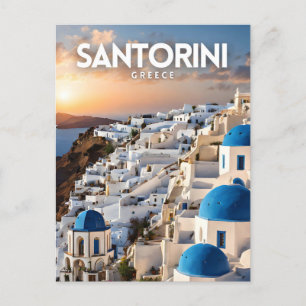 Santorini Nostalgic Retro Travel Art Postcard