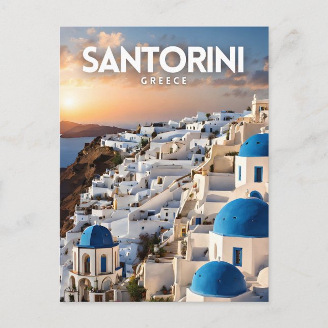 Santorini Nostalgic Retro Travel Art Postcard (Front)