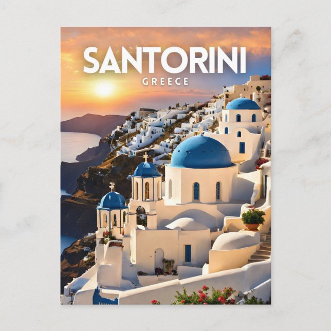 Santorini Nostalgic Travel Postcard (Front)