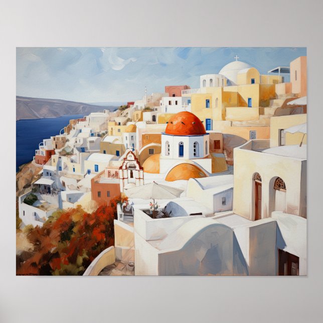 Santorini Oia Grèce Peinture Art Imprimer Poster (Devant)