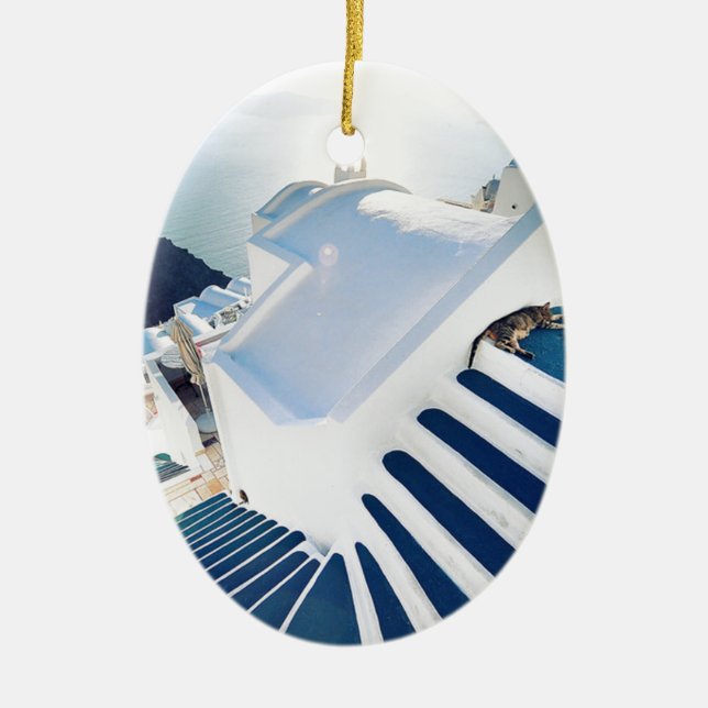 Santorini Oia Steps, Greece Ceramic Ornament (Front)