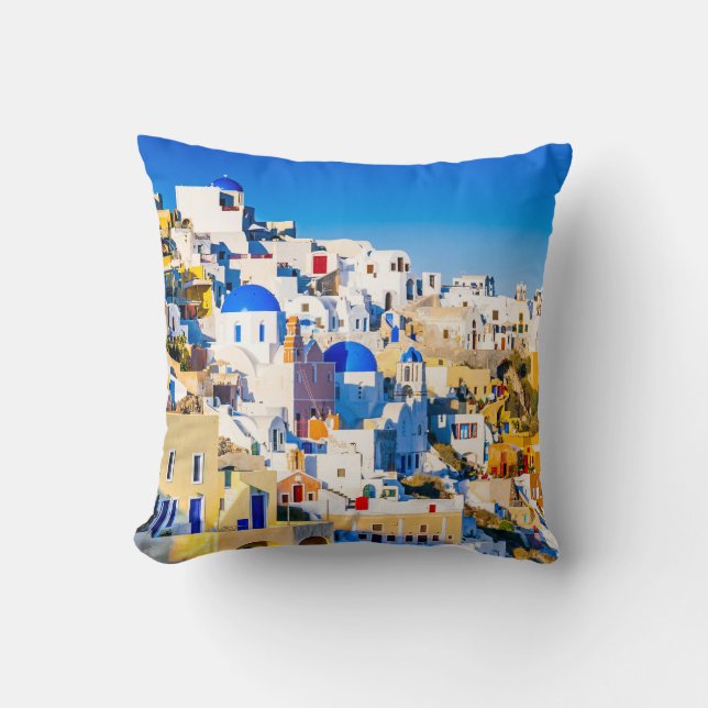 Santorini Oia Throw Pillow (Front)