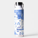 Santorini Oia Watercolor Water Bottle<br><div class="desc">Watercolor painting of the fishing village of Oia on the beautiful Greek island of Santorini in blue and white.  Original art by Nic Squirrell.</div>