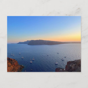 Santorini Old Harbour Boats In Sunset Greece Postcard