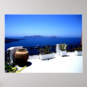 Santorini patio scene poster