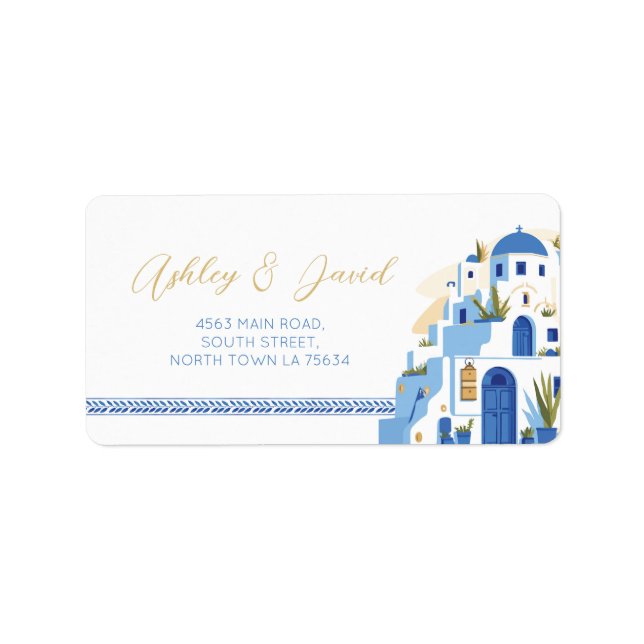 Santorini Return Address Label Wedding Greek (Front)