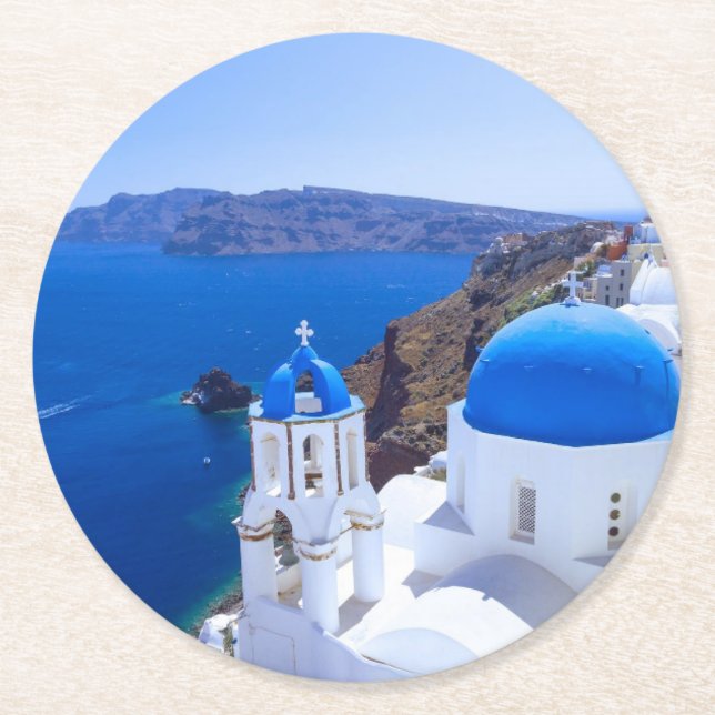 Santorini Round Paper Coaster (Front)