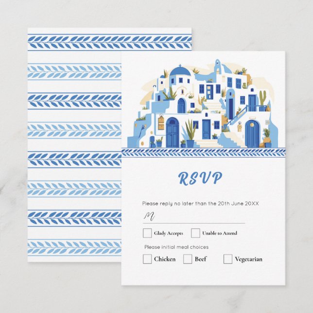 Santorini RSVP Cards Wedding Greek Greece Blue  (Front/Back)