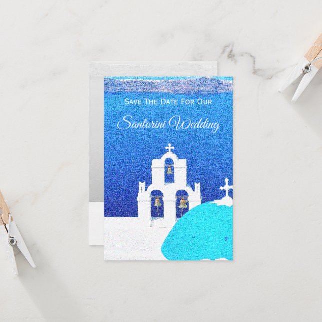 Santorini Save The Date Wedding Invitation (Front/Back In Situ)