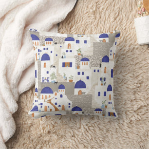 Santorini stripes cobalt blue grey terracota throw pillow