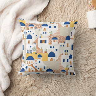 Santorini stripes cobalt blue yellow terracotta throw pillow