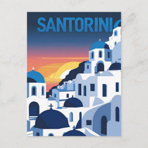 Santorini Sunset Blue Domes Postcard