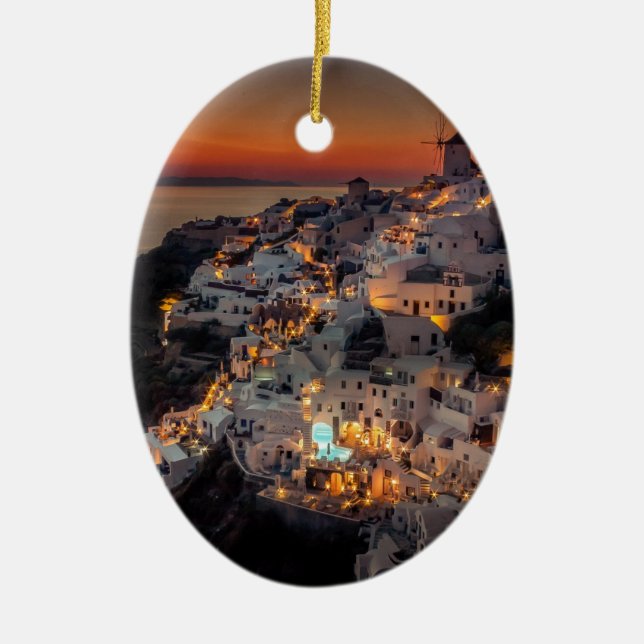 Santorini Sunset, Greece Ceramic Ornament (Front)