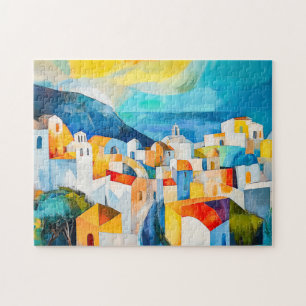 Santorini Sunset in Bold Colours Jigsaw Puzzle