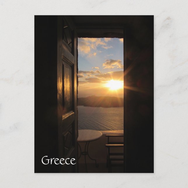 Santorini sunset through door postcard (Front)