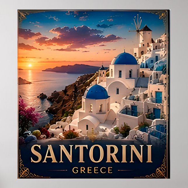 Santorini Sunset Vacation Memory Gift Poster (Front)
