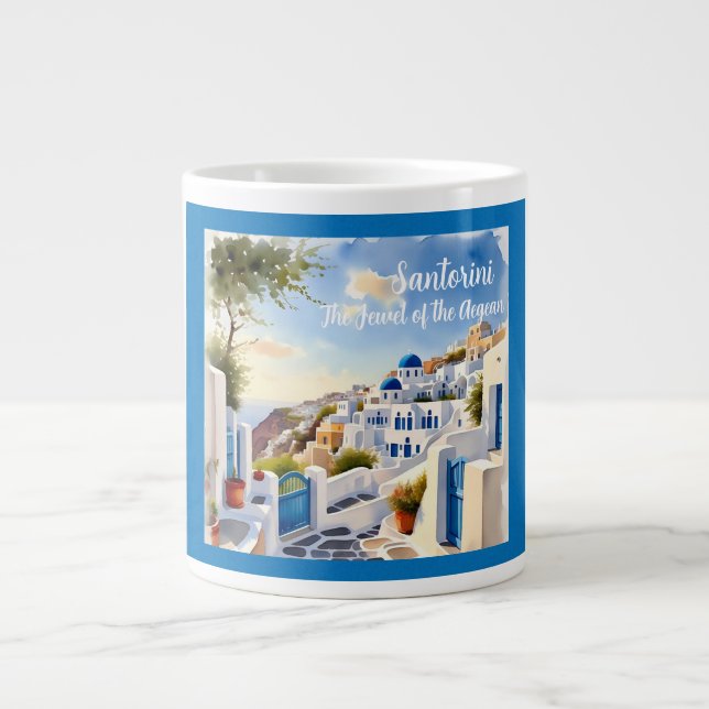 Santorini, The Jewel of the Aegean Large Coffee Mug (Front)