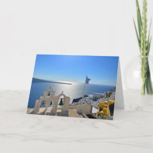 Santorini Triple Bell Tower Greece Photography Card