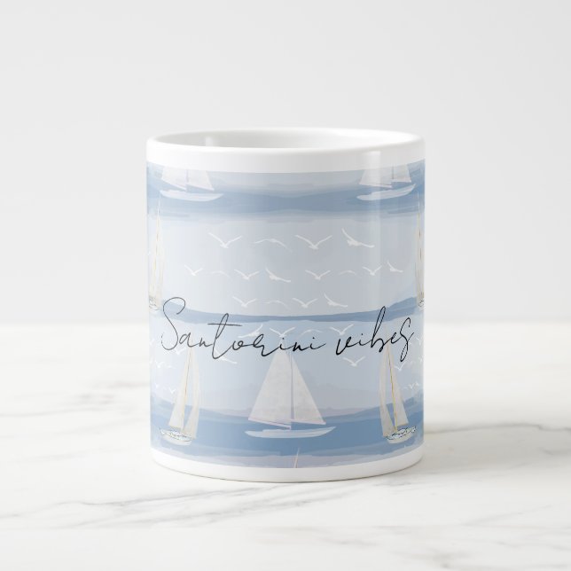 Santorini Vibes Ceramic Mug – Greek Island Sail (Front)
