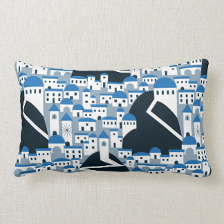 Santorini village pattern in white and blue lumbar pillow