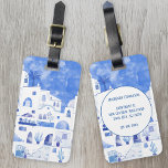 Santorini Watercolor Art Luggage Tag<br><div class="desc">Blue and white watercolor painting of the town of Oia on the beautiful Greek island of Santorini to make your travel bags stand out from the crowd. Original art by Nic Squirrell.
Change the details on the back to personalize.</div>